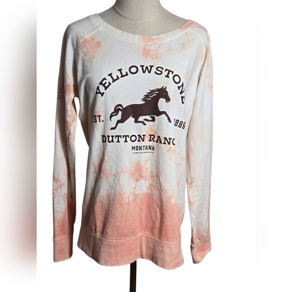Instant Message Yellowstone Dutton Ranch Tie-Dye Long Tee Lightweight Sweatshirt